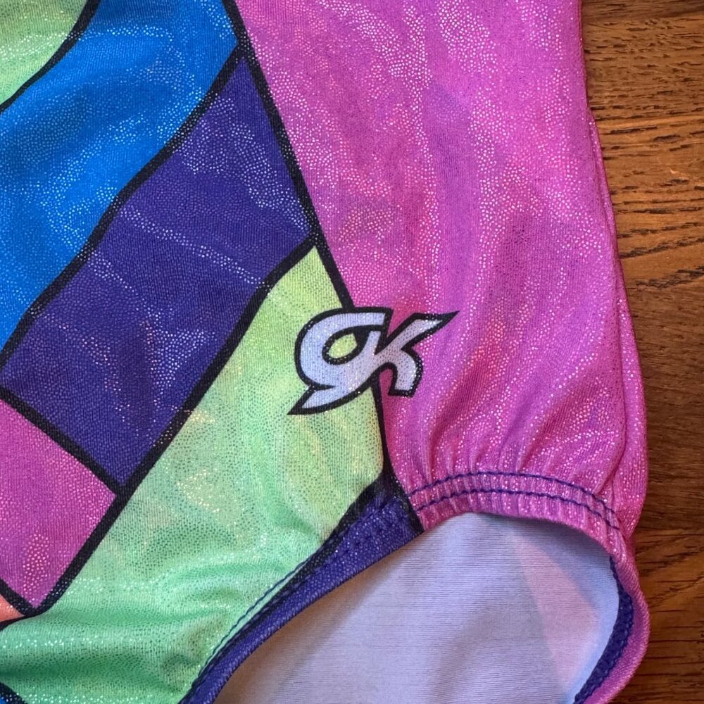 GK ELITE SoCal Gymnastics Leotard Girls CM 6-7 Neon State Gymnastics Leo Sparkly - Picture 5 of 7